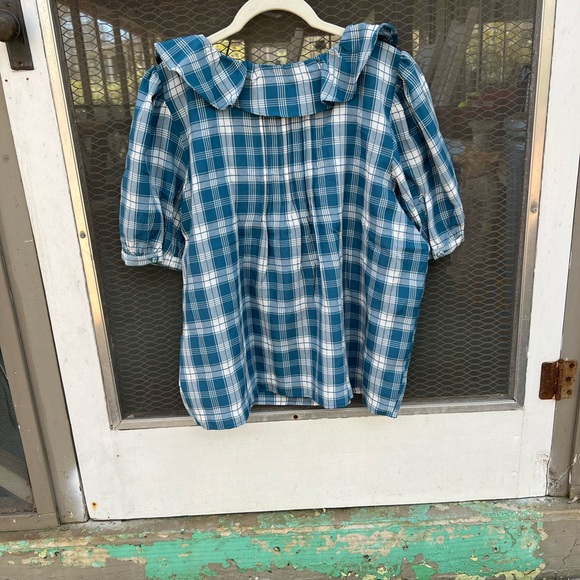 Loft Blue Plaid Ruffle Blouse - Picture 2 of 3